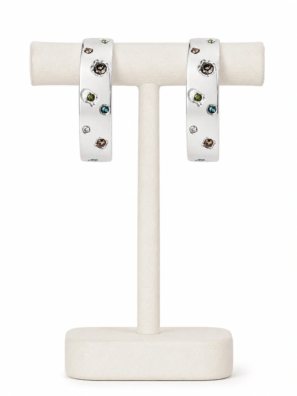 Coach Signature Gem Hoop Earrings (Open Hoop, Multi Gem) - Picture 2 of 7